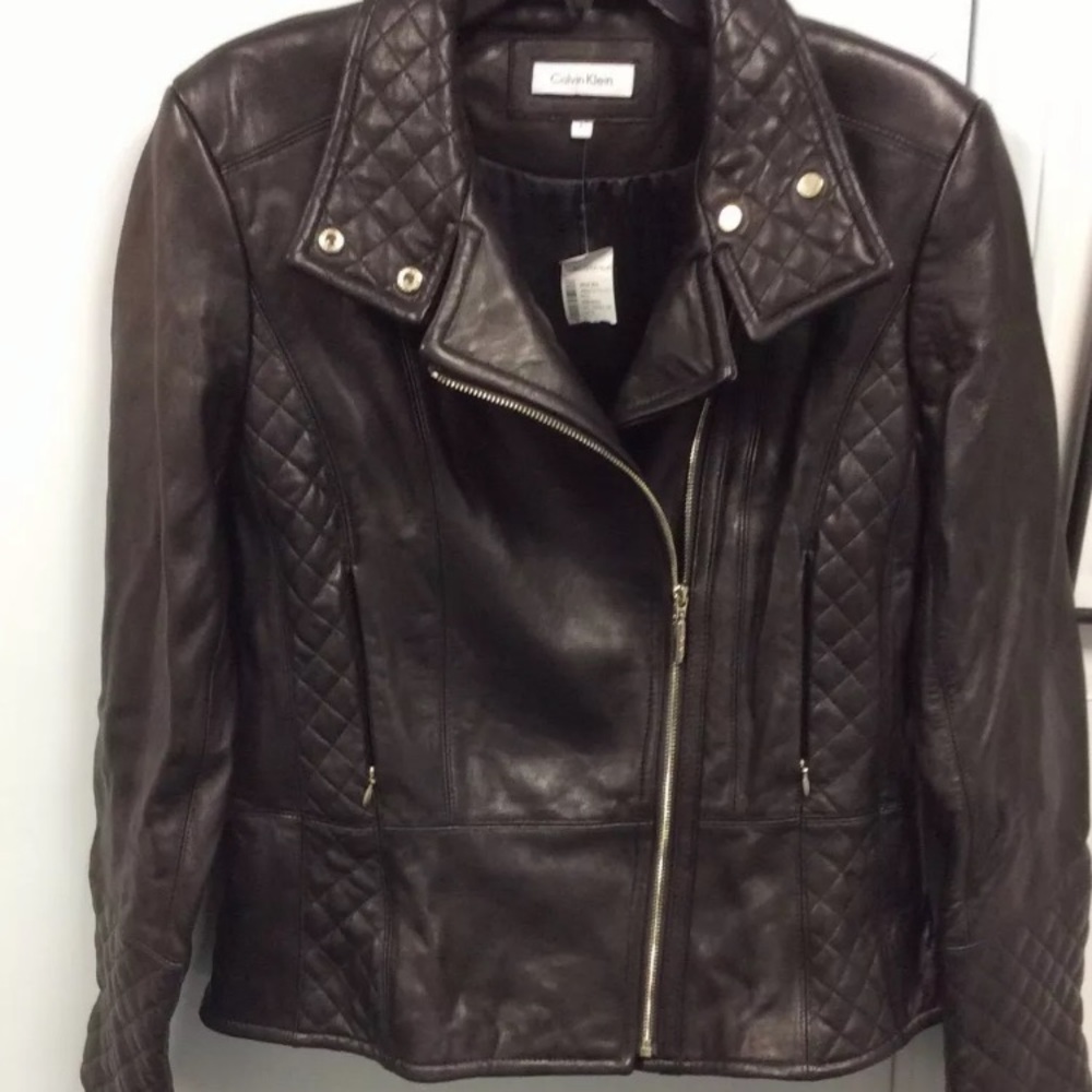Calvin Klein BLk Leather Moro jacket Large NWT